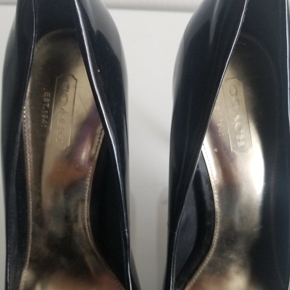 COACH Starla Patent Leather Black High Heels 7.5 B Platform Stiletto Peep Toe - Picture 7 of 9